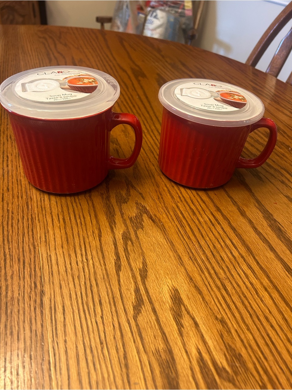 Classic Red Ceramic Soup Mugs with Lids - Set of 2
